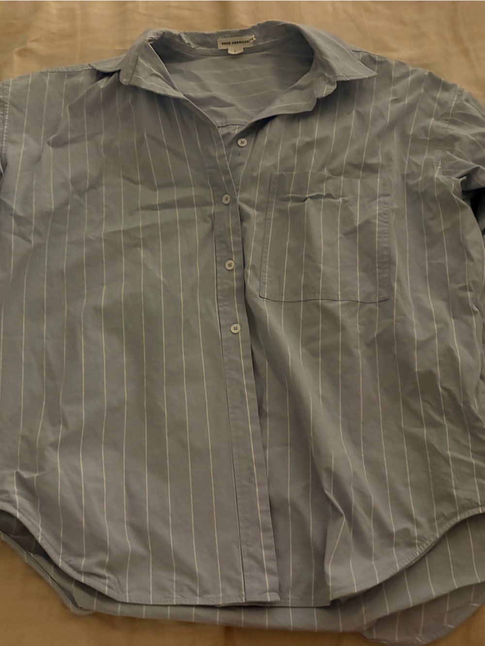 Good American  Women’s Light Blue Stripe Button-Up Shirt